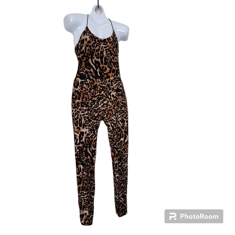 Ellie & Kate Y2K Leopard Jumpsuit L Bodycon Spaghetti Strap Halloween Costume